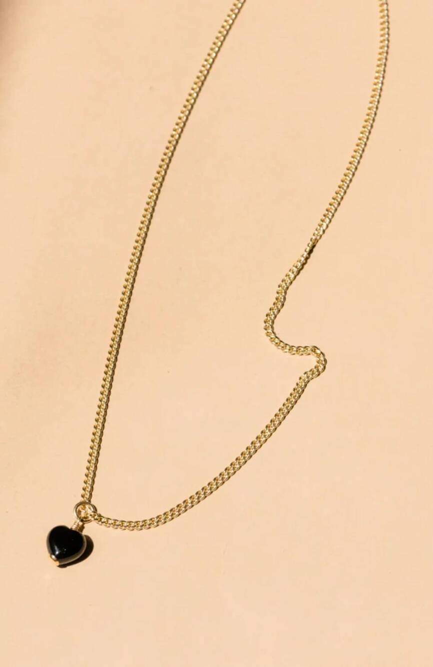 NEW ABLE women's onyx heart pendant necklace in black/ gold